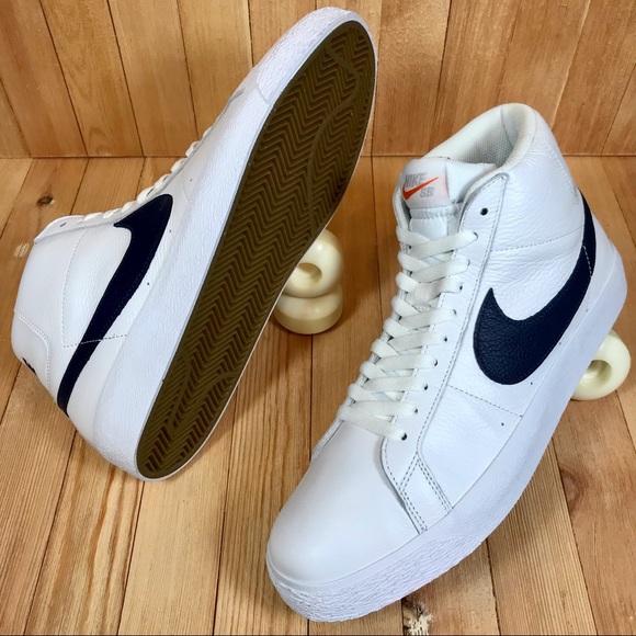 Nike SB Zoom Blazer Mid ISO White Navy Skate Shoes - Picture 1 of 5